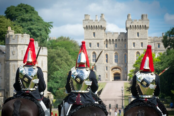 Experience the majesty of Windsor Castle as you watch the regal ceremony unfold surrounded by exquisite architecture and the charm of centuries past. A perfect snapshot of British heritage awaits.